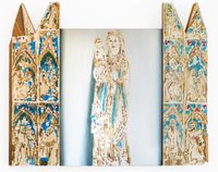 Medieval altarpiece, 49 × 64 cm, oil on canvas with polychrome gilded side panels, 2026